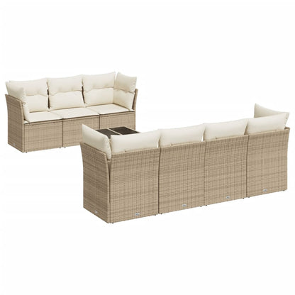 8-tlg. Garten-Sofagarnitur mit Kissen Beige Poly Rattan