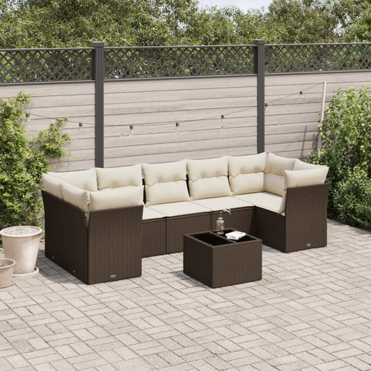 8-tlg. Garten-Sofagarnitur mit Kissen Braun Poly Rattan