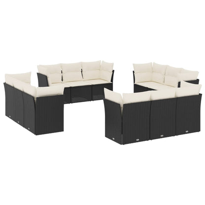 12-tlg. Garten-Sofagarnitur mit Kissen Schwarz Poly Rattan