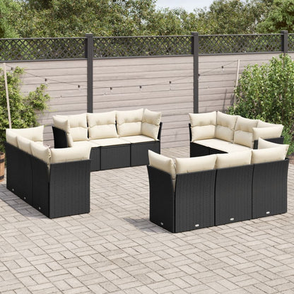 12-tlg. Garten-Sofagarnitur mit Kissen Schwarz Poly Rattan