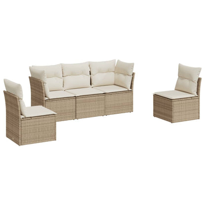 5-tlg. Garten-Sofagarnitur mit Kissen Beige Poly Rattan