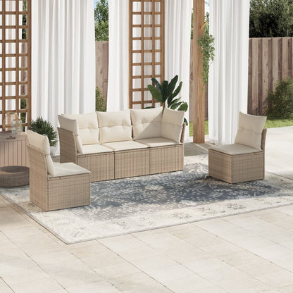 5-tlg. Garten-Sofagarnitur mit Kissen Beige Poly Rattan