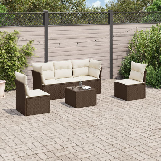 6-tlg. Garten-Sofagarnitur mit Kissen Braun Poly Rattan