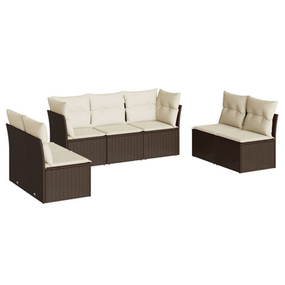 7-tlg. Garten-Sofagarnitur mit Kissen Braun Poly Rattan