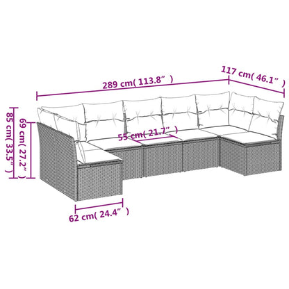 7-tlg. Garten-Sofagarnitur mit Kissen Braun Poly Rattan