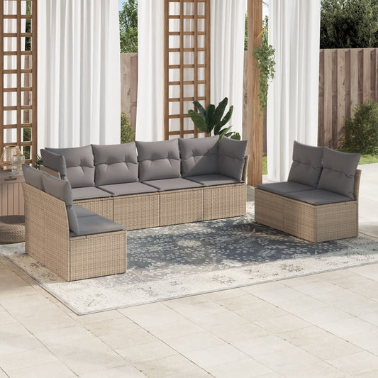 8-tlg. Garten-Sofagarnitur mit Kissen Beige Poly Rattan