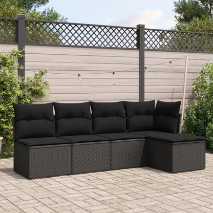 5-tlg. Garten-Sofagarnitur mit Kissen Schwarz Poly Rattan