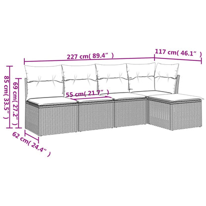 5-tlg. Garten-Sofagarnitur mit Kissen Beige Poly Rattan