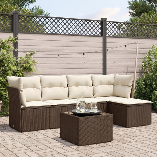 6-tlg. Garten-Sofagarnitur mit Kissen Braun Poly Rattan