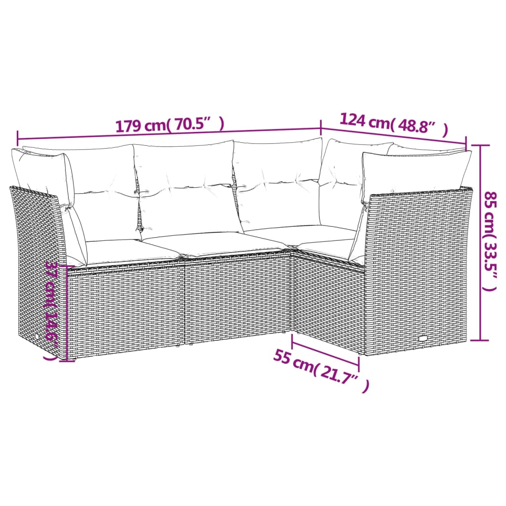 4-tlg. Garten-Sofagarnitur mit Kissen Braun Poly Rattan