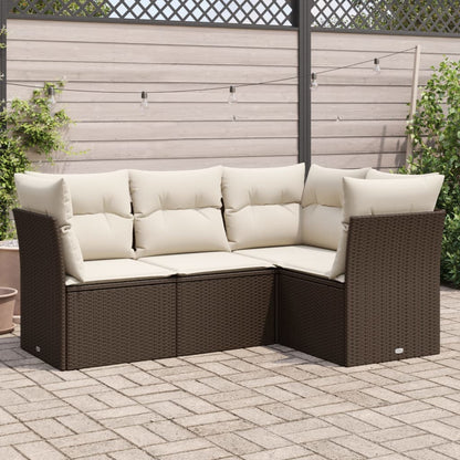 4-tlg. Garten-Sofagarnitur mit Kissen Braun Poly Rattan