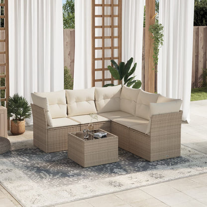 6-tlg. Garten-Sofagarnitur mit Kissen Beige Poly Rattan