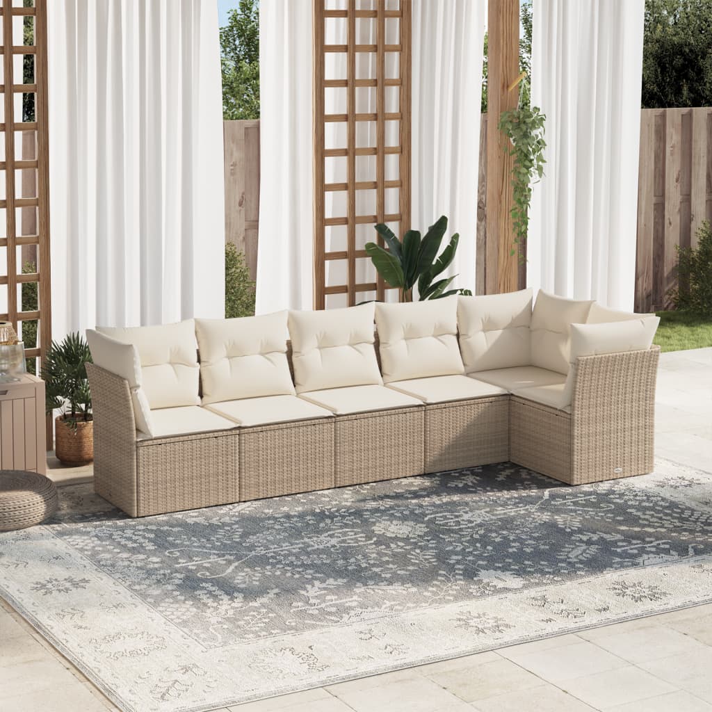 6-tlg. Garten-Sofagarnitur mit Kissen Beige Poly Rattan