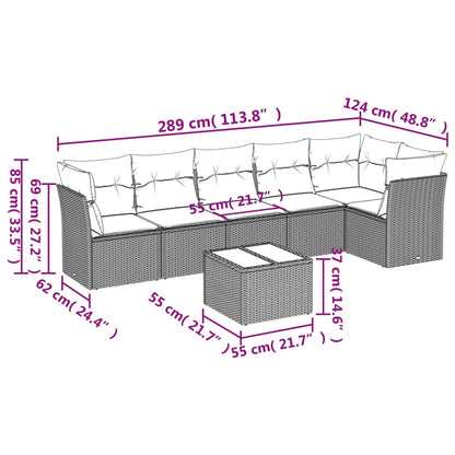 7-tlg. Garten-Sofagarnitur mit Kissen Schwarz Poly Rattan