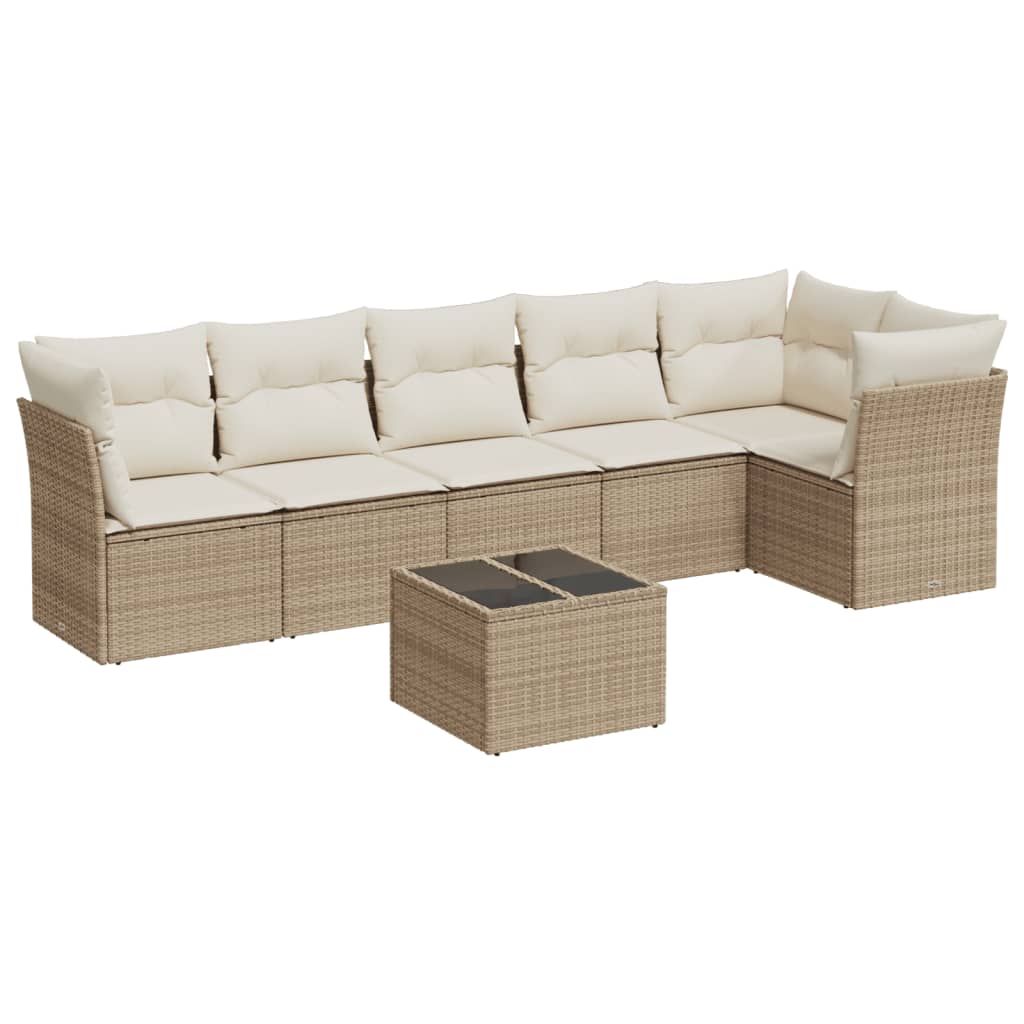 7-tlg. Garten-Sofagarnitur mit Kissen Beige Poly Rattan