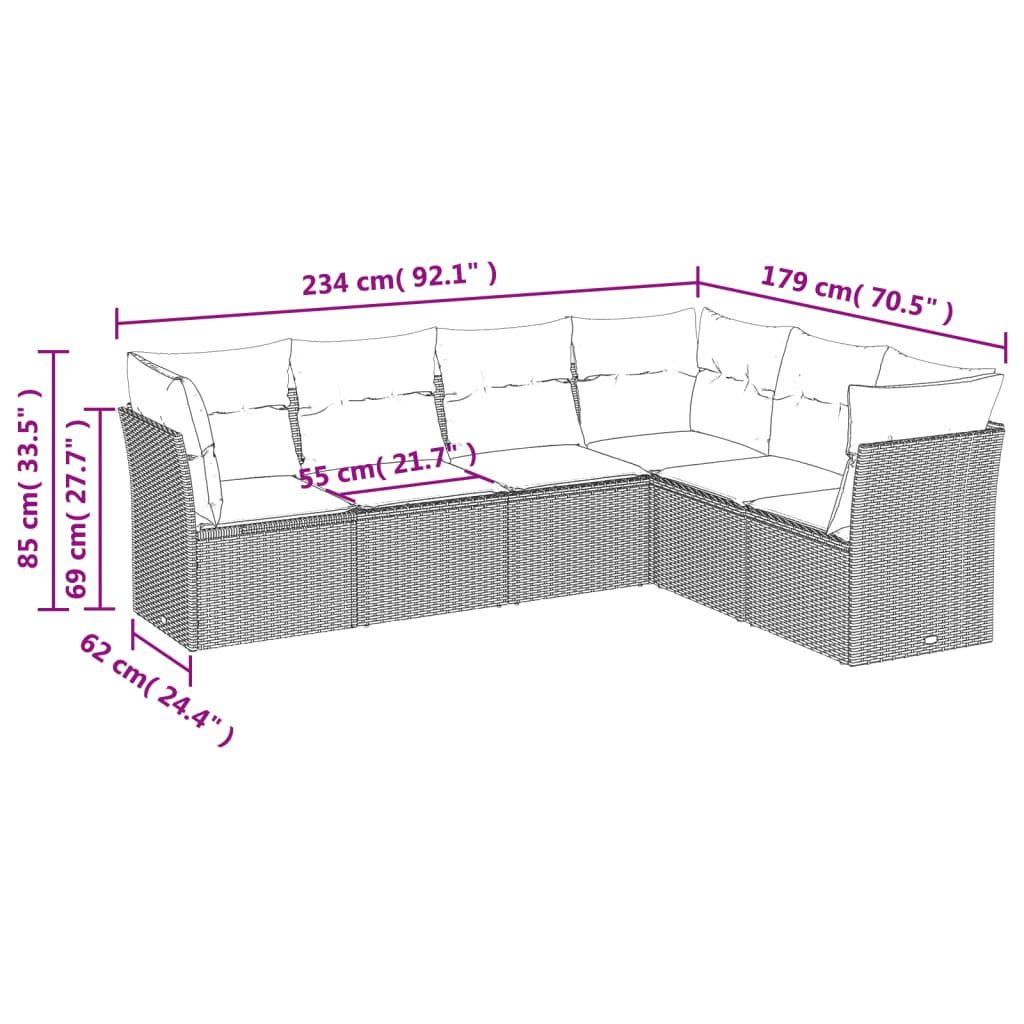 6-tlg. Garten-Sofagarnitur mit Kissen Beige Poly Rattan