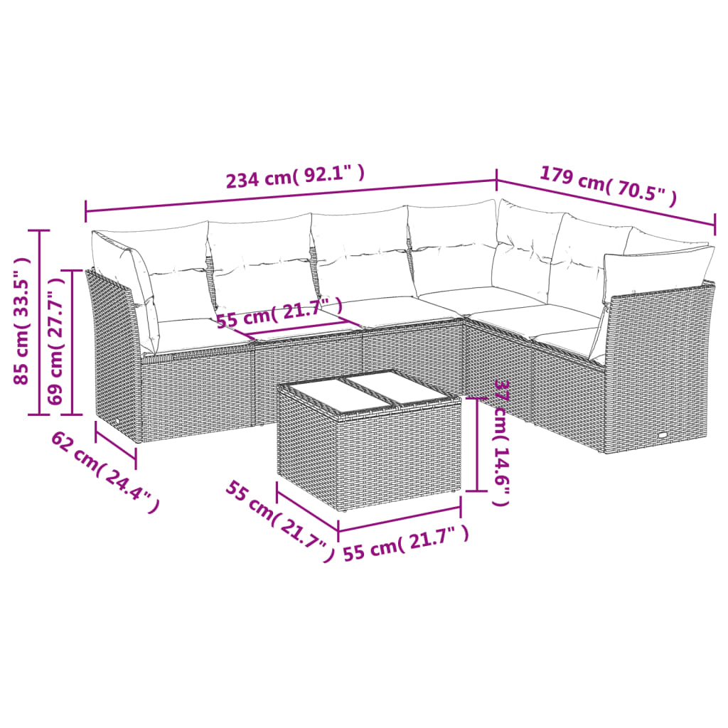 7-tlg. Garten-Sofagarnitur mit Kissen Beige Poly Rattan