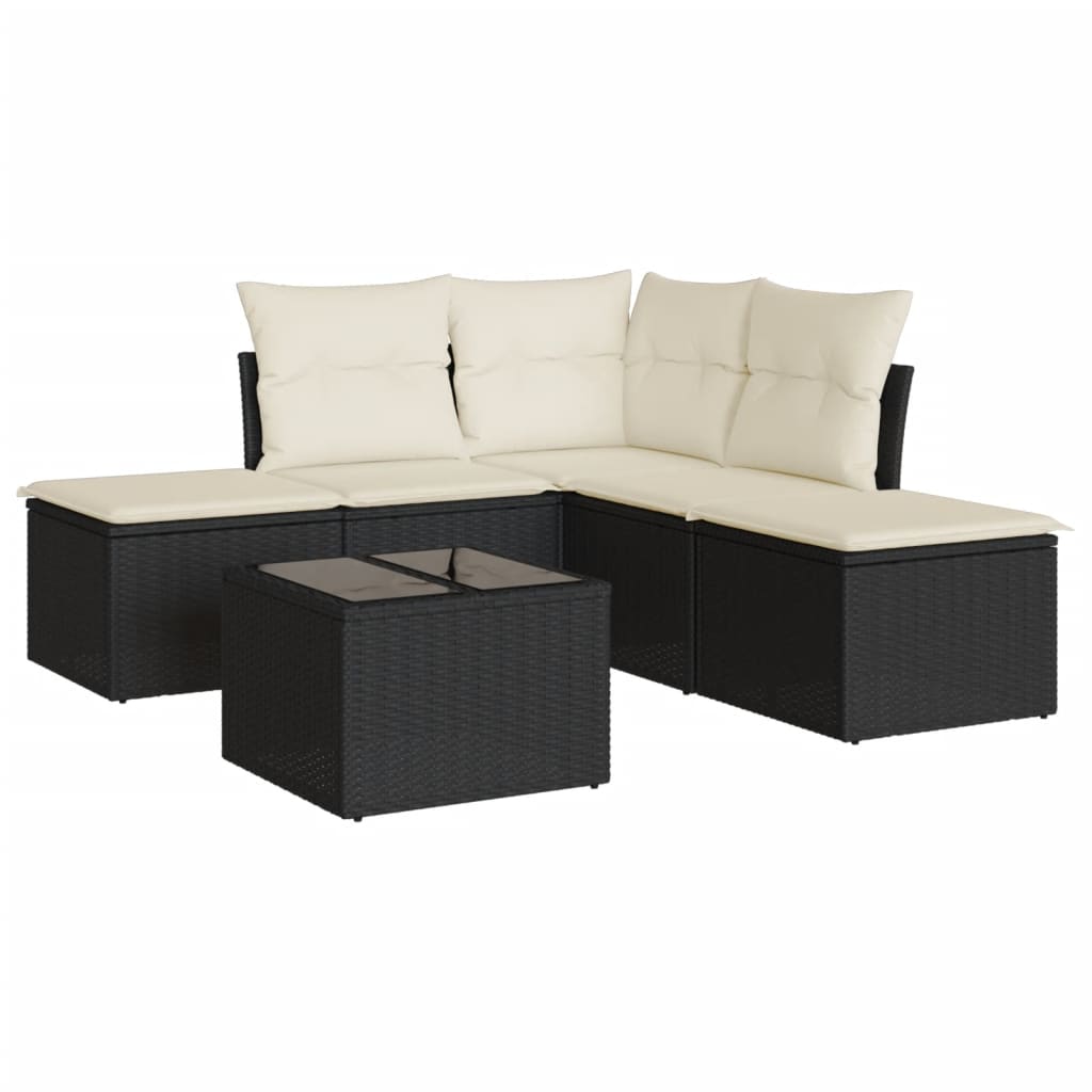 6-tlg. Garten-Sofagarnitur mit Kissen Schwarz Poly Rattan