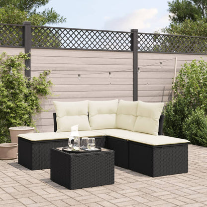 6-tlg. Garten-Sofagarnitur mit Kissen Schwarz Poly Rattan