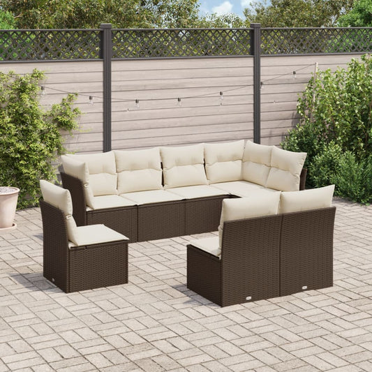 8-tlg. Garten-Sofagarnitur mit Kissen Braun Poly Rattan