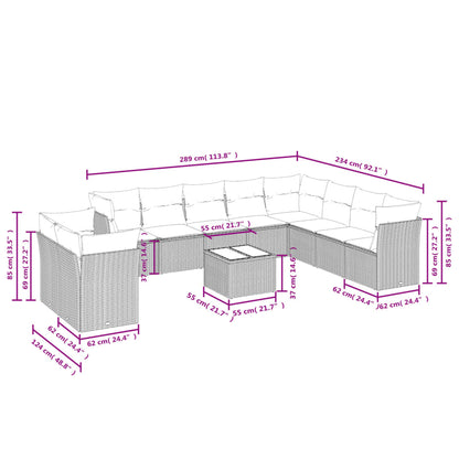 11-tlg. Garten-Sofagarnitur mit Kissen Hellgrau Poly Rattan