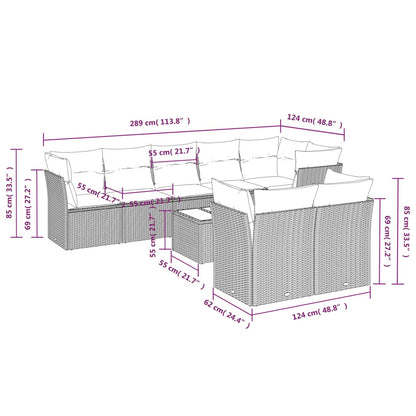 9-tlg. Garten-Sofagarnitur mit Kissen Beige Poly Rattan