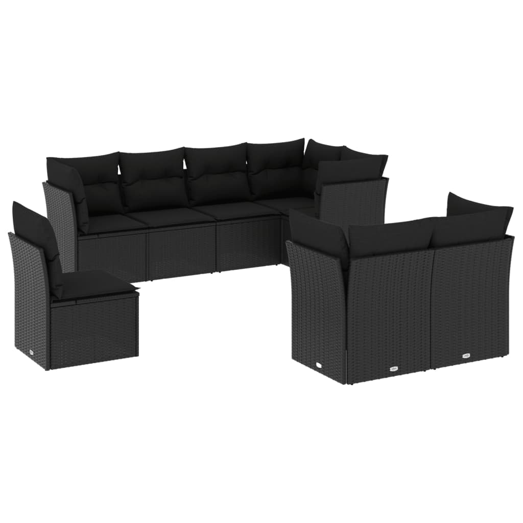 8-tlg. Garten-Sofagarnitur mit Kissen Schwarz Poly Rattan