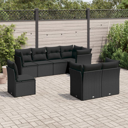 8-tlg. Garten-Sofagarnitur mit Kissen Schwarz Poly Rattan