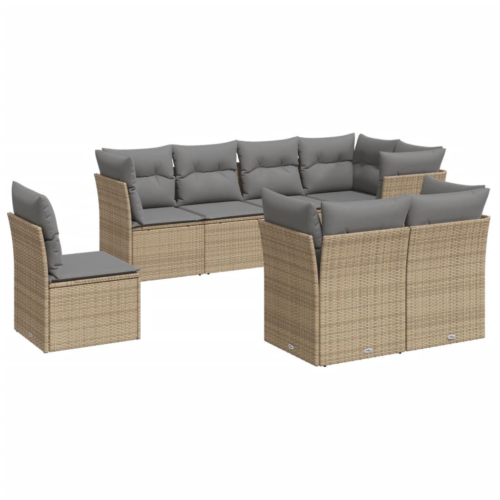 8-tlg. Garten-Sofagarnitur mit Kissen Beige Poly Rattan