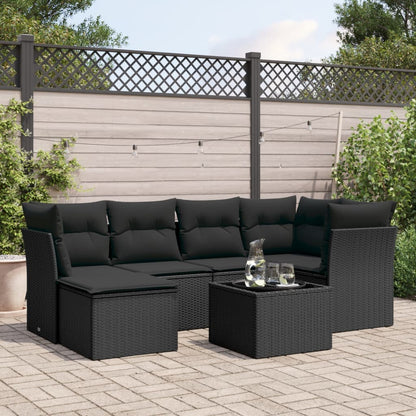 7-tlg. Garten-Sofagarnitur mit Kissen Schwarz Poly Rattan