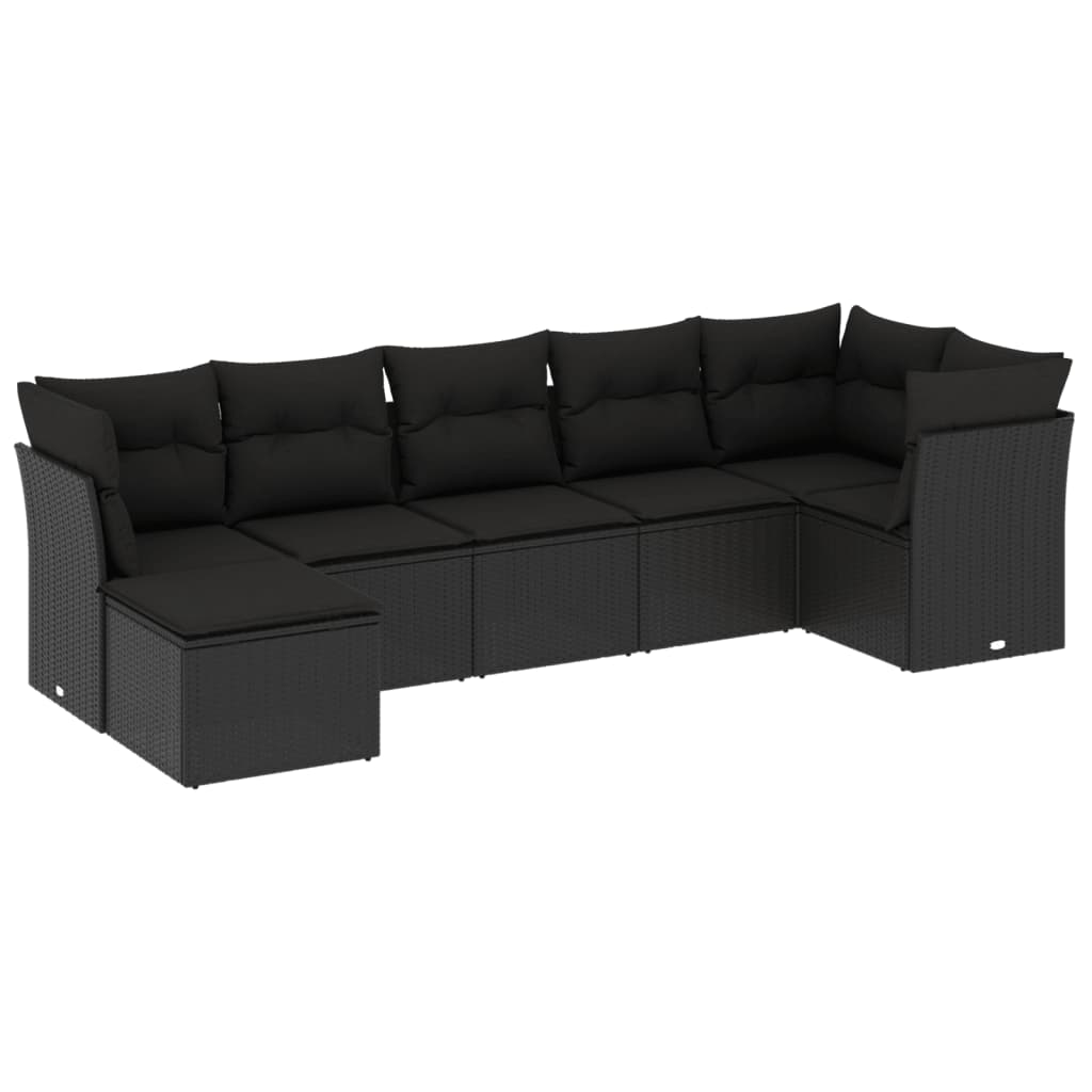 7-tlg. Garten-Sofagarnitur mit Kissen Schwarz Poly Rattan