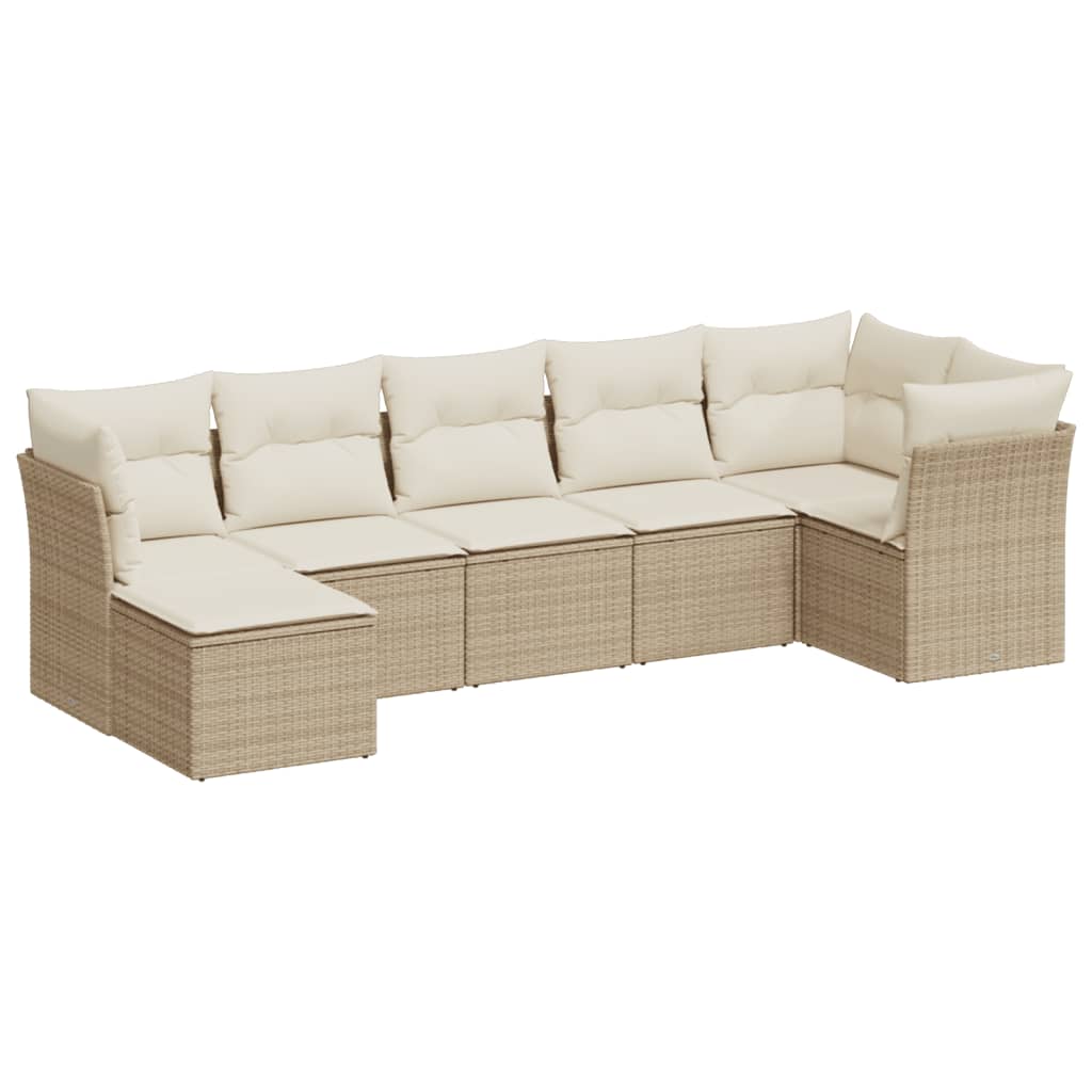 7-tlg. Garten-Sofagarnitur mit Kissen Beige Poly Rattan