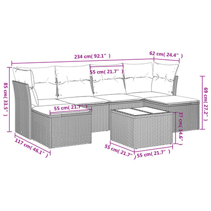 7-tlg. Garten-Sofagarnitur mit Kissen Braun Poly Rattan