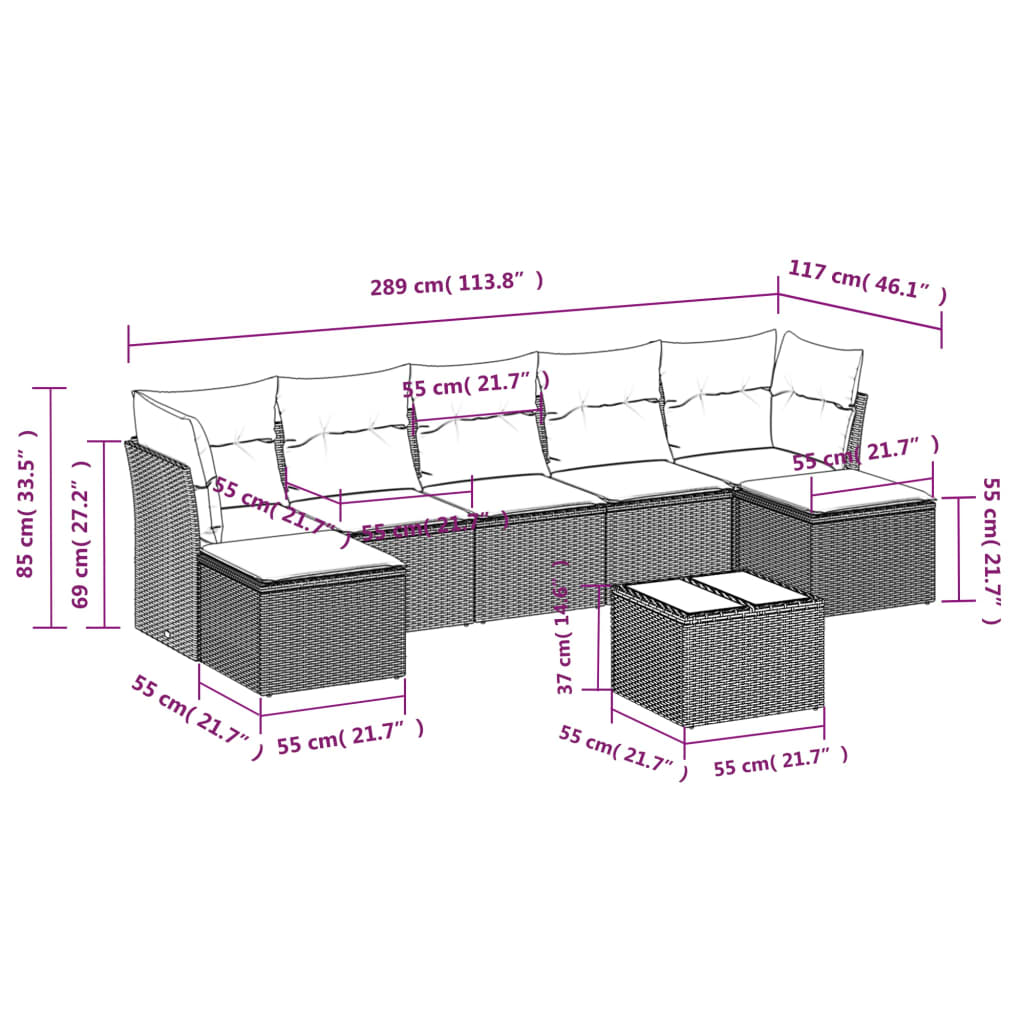 8-tlg. Garten-Sofagarnitur mit Kissen Schwarz Poly Rattan