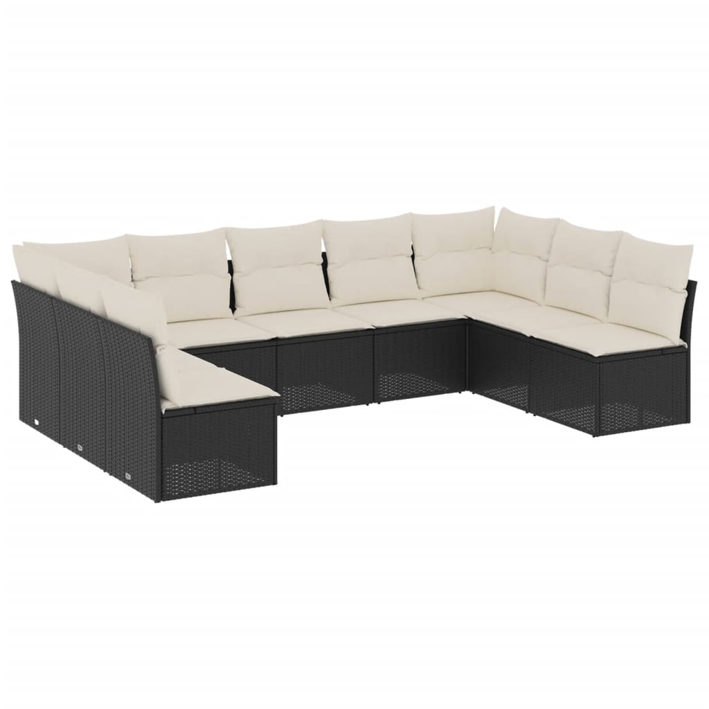 9-tlg. Garten-Sofagarnitur mit Kissen Schwarz Poly Rattan