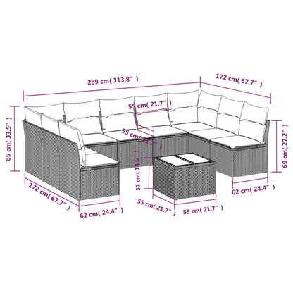 10-tlg. Garten-Sofagarnitur mit Kissen Beige Poly Rattan