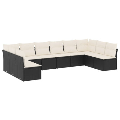 10-tlg. Garten-Sofagarnitur mit Kissen Schwarz Poly Rattan