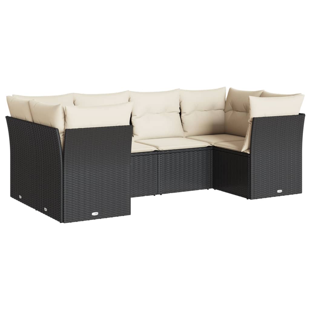 6-tlg. Garten-Sofagarnitur mit Kissen Schwarz Poly Rattan