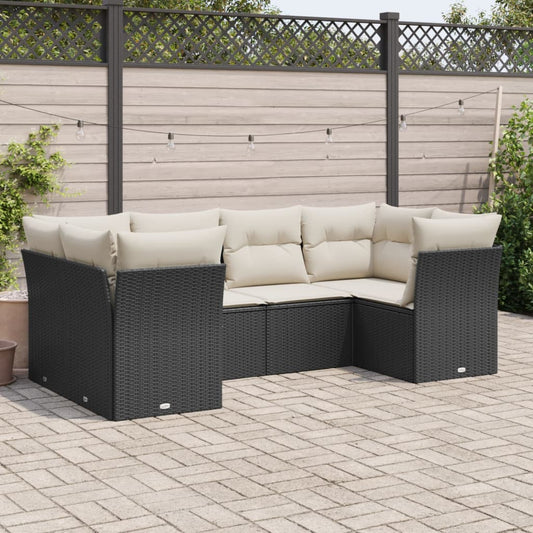 6-tlg. Garten-Sofagarnitur mit Kissen Schwarz Poly Rattan