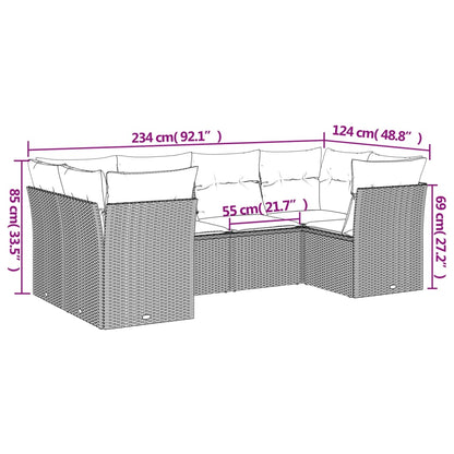 6-tlg. Garten-Sofagarnitur mit Kissen Hellgrau Poly Rattan