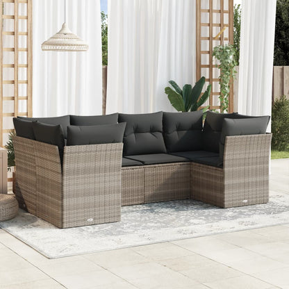 6-tlg. Garten-Sofagarnitur mit Kissen Hellgrau Poly Rattan