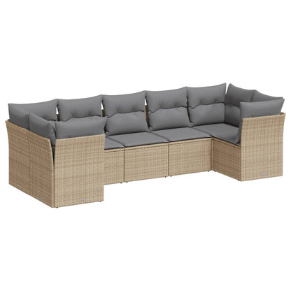 7-tlg. Garten-Sofagarnitur mit Kissen Beige Poly Rattan