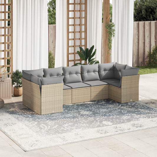 7-tlg. Garten-Sofagarnitur mit Kissen Beige Poly Rattan