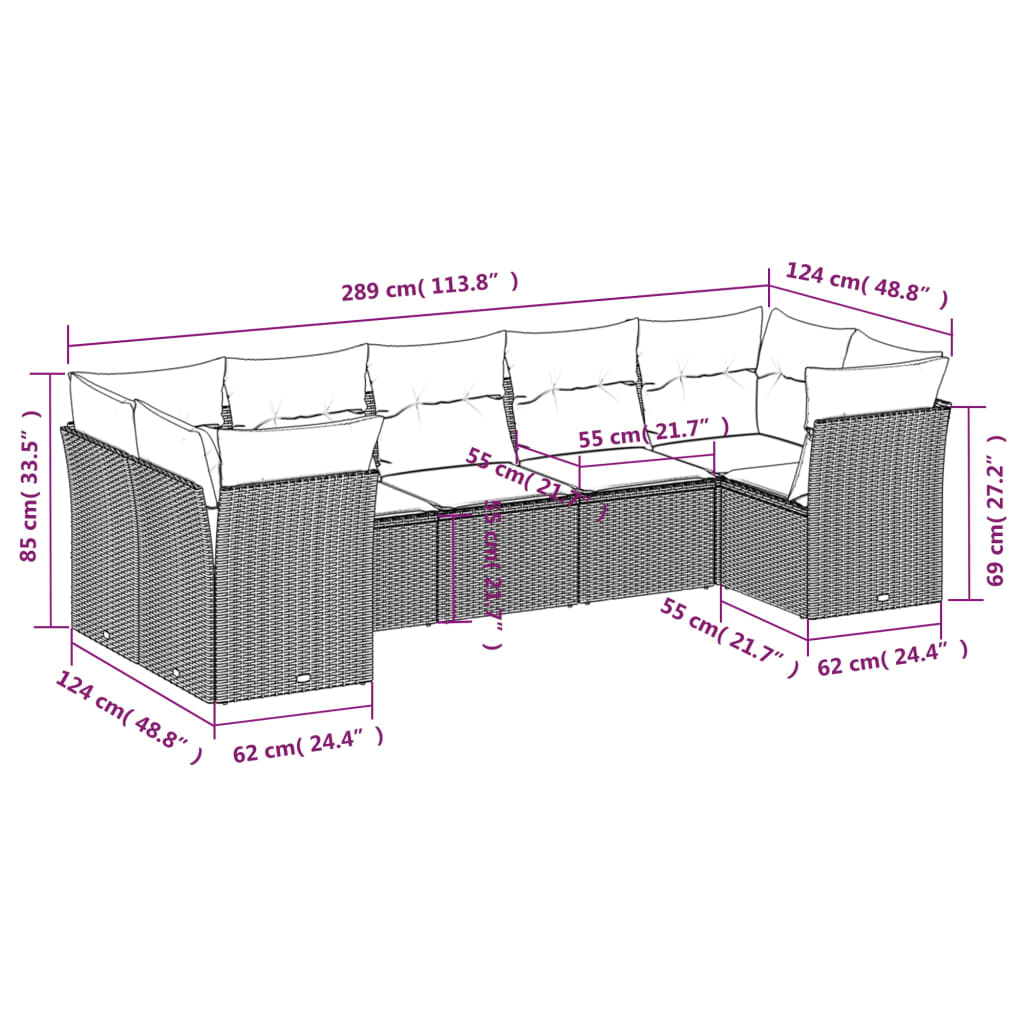 7-tlg. Garten-Sofagarnitur mit Kissen Grau Poly Rattan