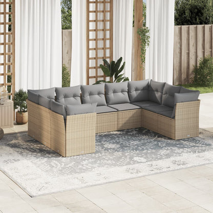 9-tlg. Garten-Sofagarnitur mit Kissen Beige Poly Rattan