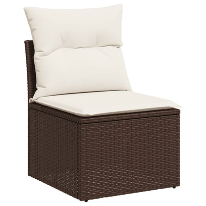 9-tlg. Garten-Sofagarnitur mit Kissen Braun Poly Rattan