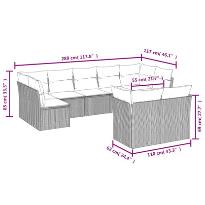 9-tlg. Garten-Sofagarnitur mit Kissen Schwarz Poly Rattan