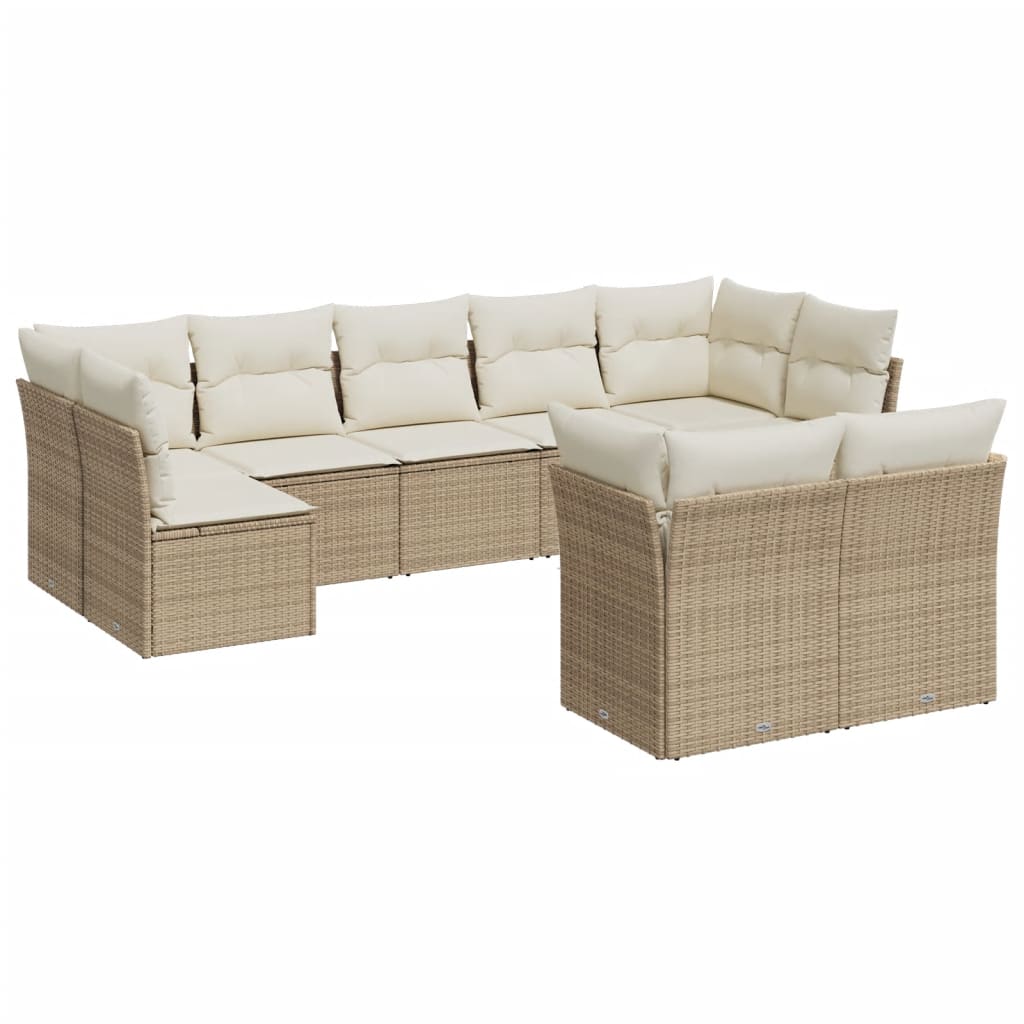 9-tlg. Garten-Sofagarnitur mit Kissen Beige Poly Rattan