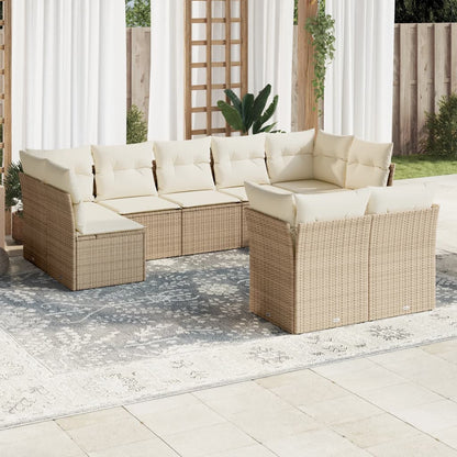 9-tlg. Garten-Sofagarnitur mit Kissen Beige Poly Rattan