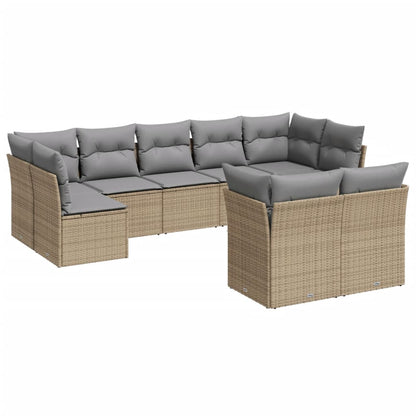 9-tlg. Garten-Sofagarnitur mit Kissen Beige Poly Rattan